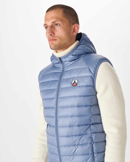 Doudoune Sans Manche A Capuche Bleu Delave Pat Jott