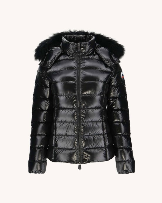 Doudoune à Capuche Laquée Froid Extrême Noir Luxe Jott